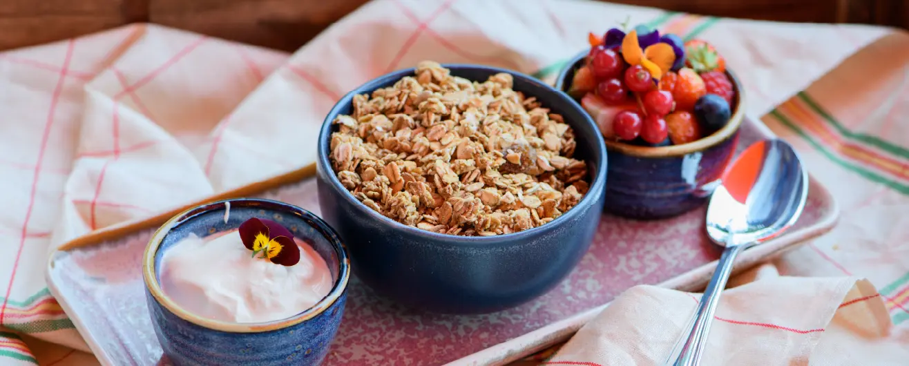 Granola, fruit and yogurt