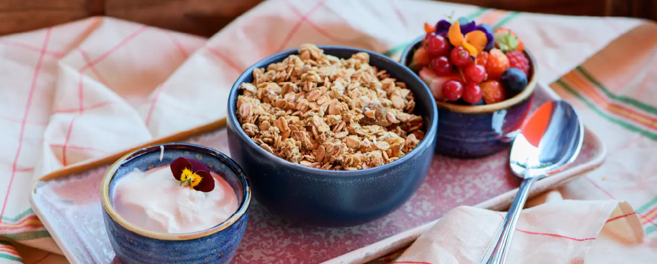 Granola, yogurt and fruit